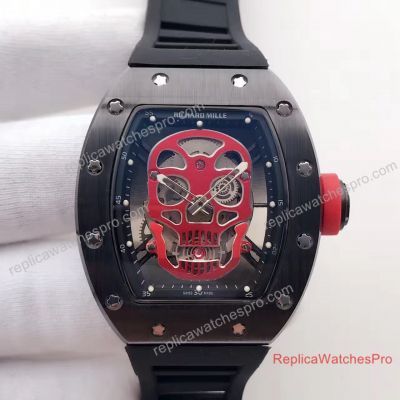 Replica Richard Mille RM 052 Rose Gold Black Bezel Red Skull Rubber Watches